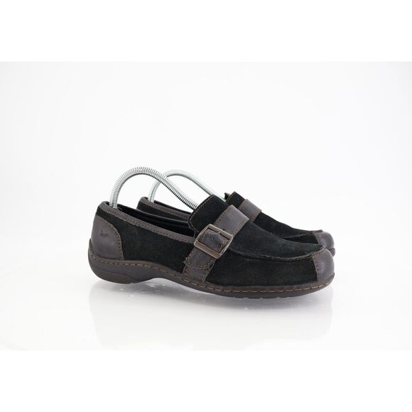 Born Women's Erna Loafer Size 9 Slip On Flat Shoe Black Suede Leather Strap - Picture 1 of 11